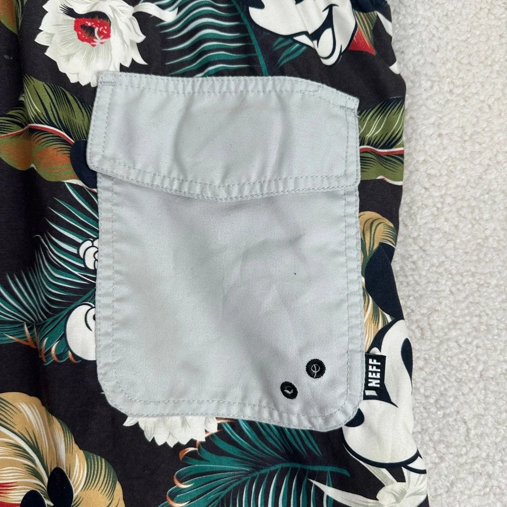 Neff Disney Mickey Mouse Swim Trunks Mens XL Black Tropical Floral Board Shorts